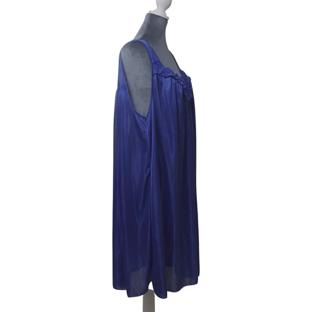Vintage Lati Fashion Cobalt Blue Nightgown Sz 2X Lace Ruffle Lingerie